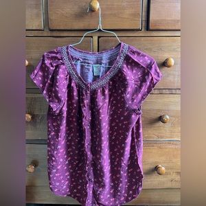 Faded Glory button up maroon burgundy floral top size XL